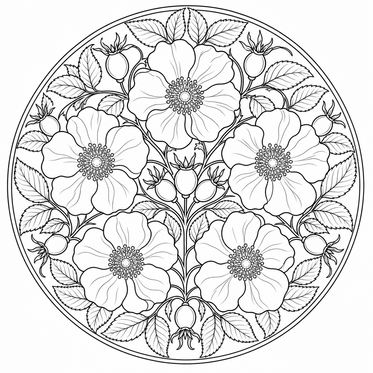 Botanical mandala line art