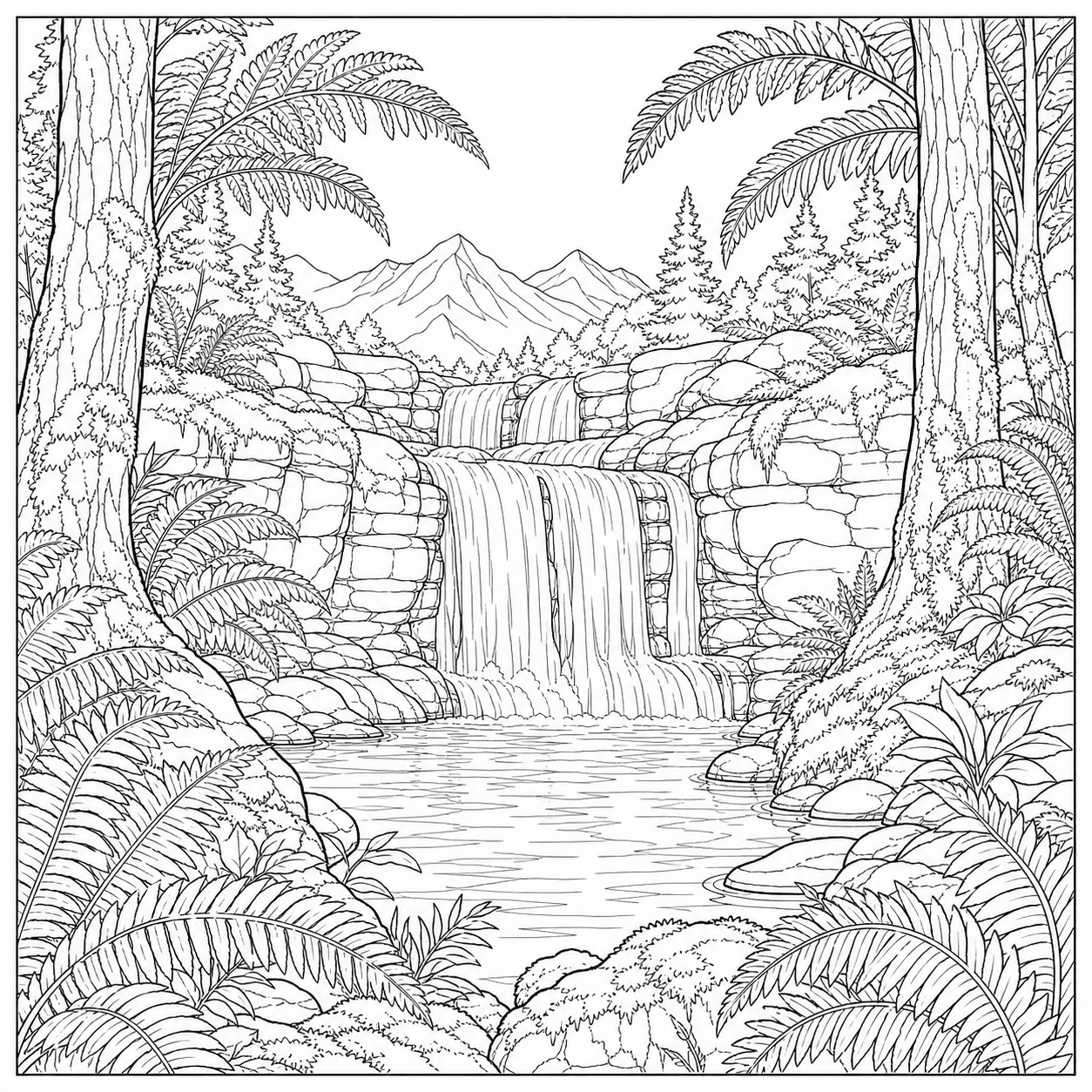 Moonlit garden line art