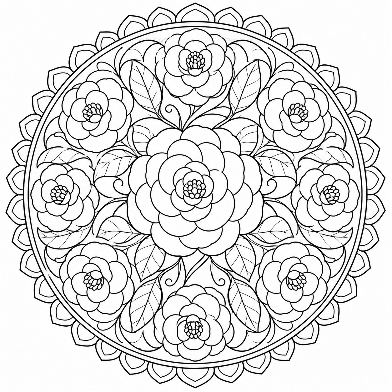 Balanced detail floral mandala adult coloring page example