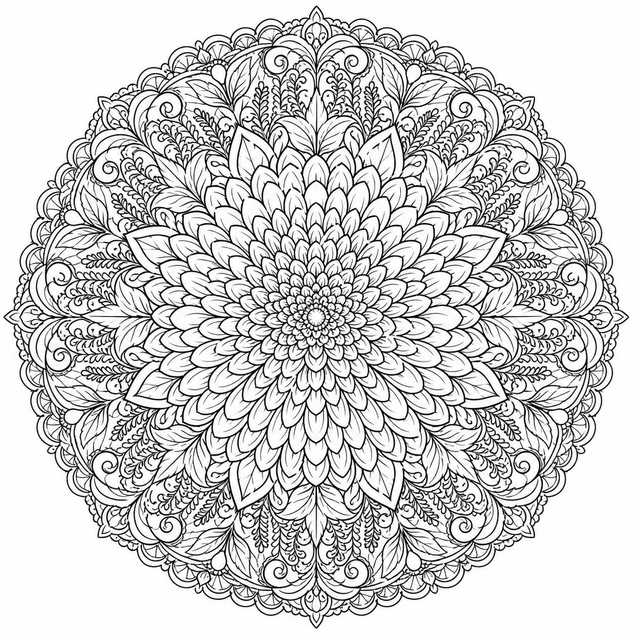 Intricate focus floral mandala adult coloring page example