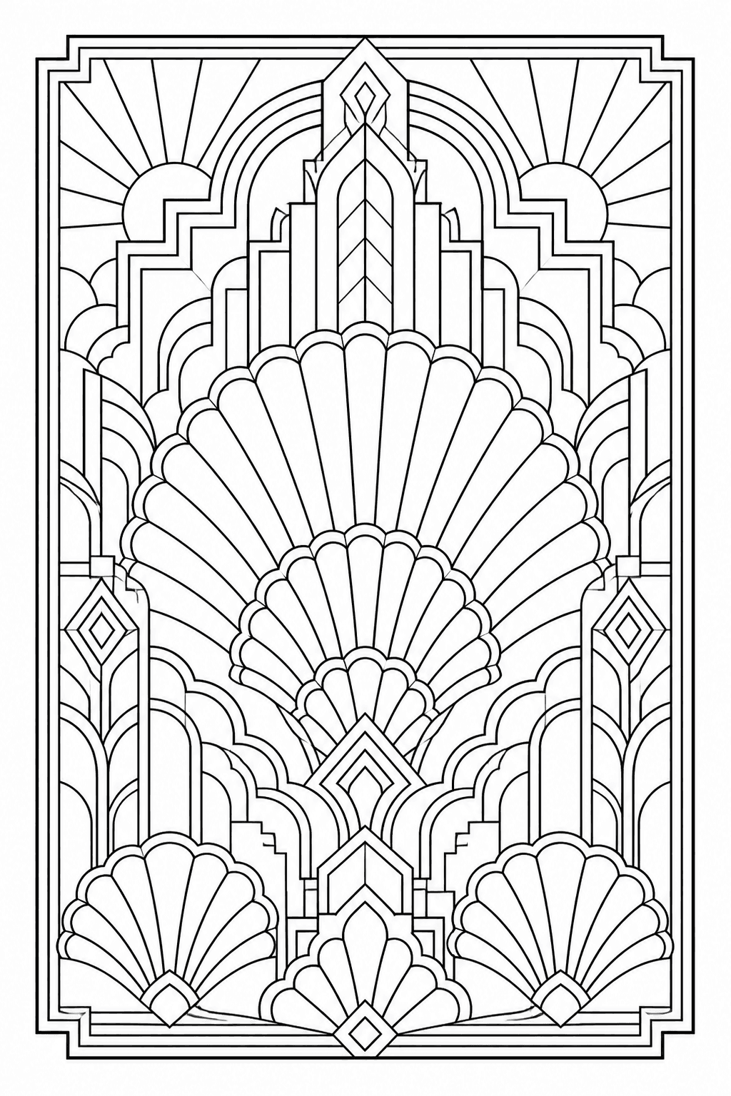 Art Deco fan geometry coloring page