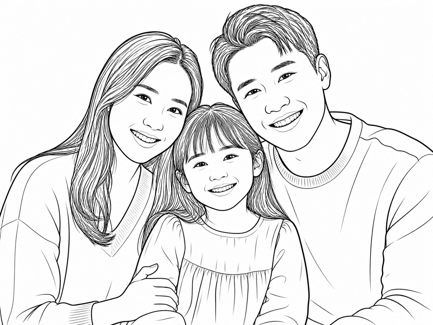 The same family portrait converted into printable line art