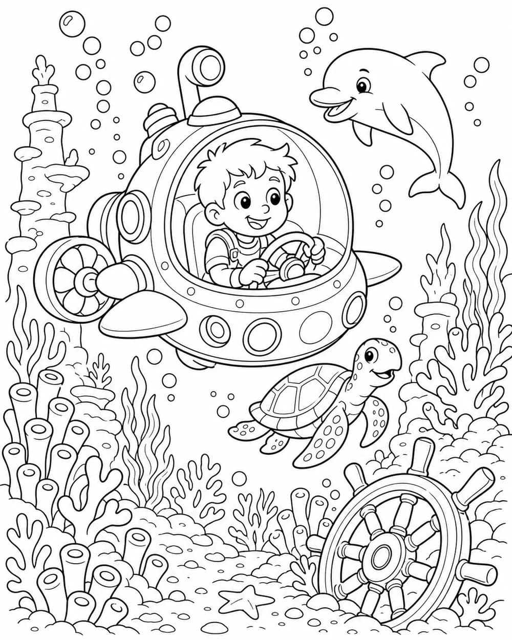 Ocean Adventure custom coloring page idea for kids