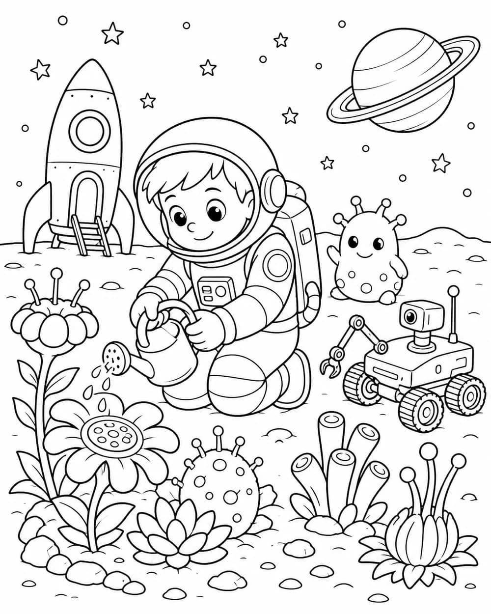 Space Explorer custom coloring page idea for kids