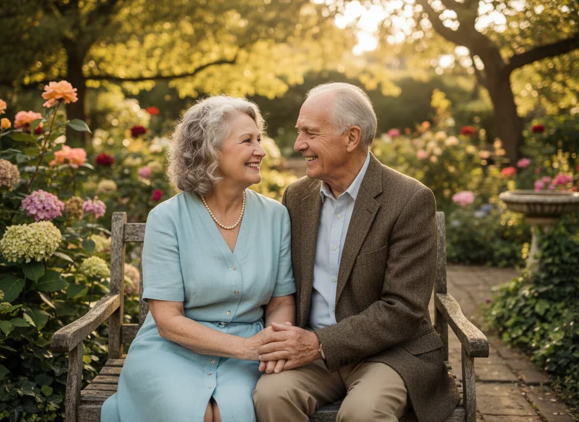 Older couple embracing outdoors before conversion