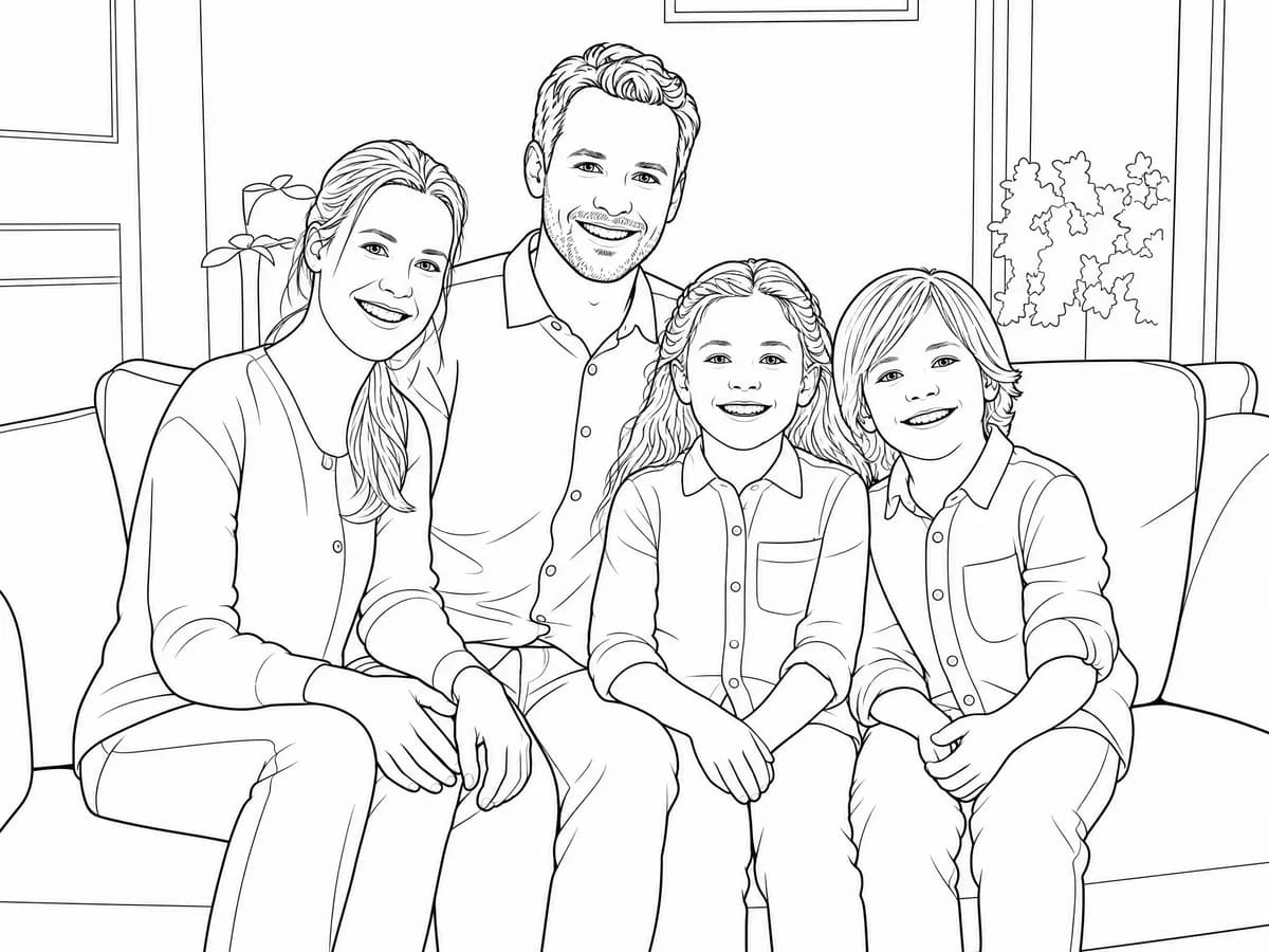 Family portrait converted into a printable coloring page