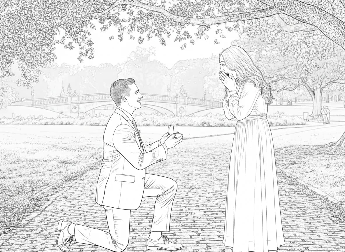 Proposal photo converted into a printable coloring page