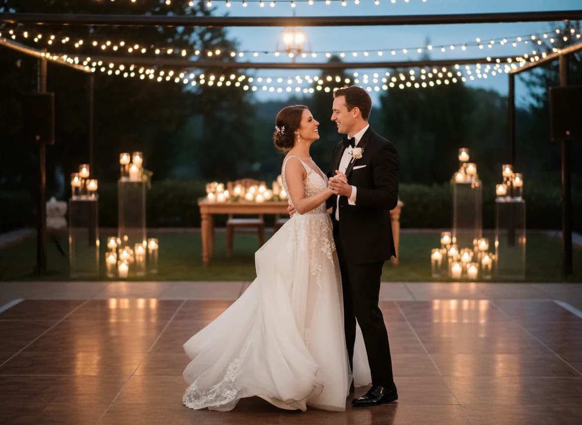 Bride and groom sharing their first dance before conversion