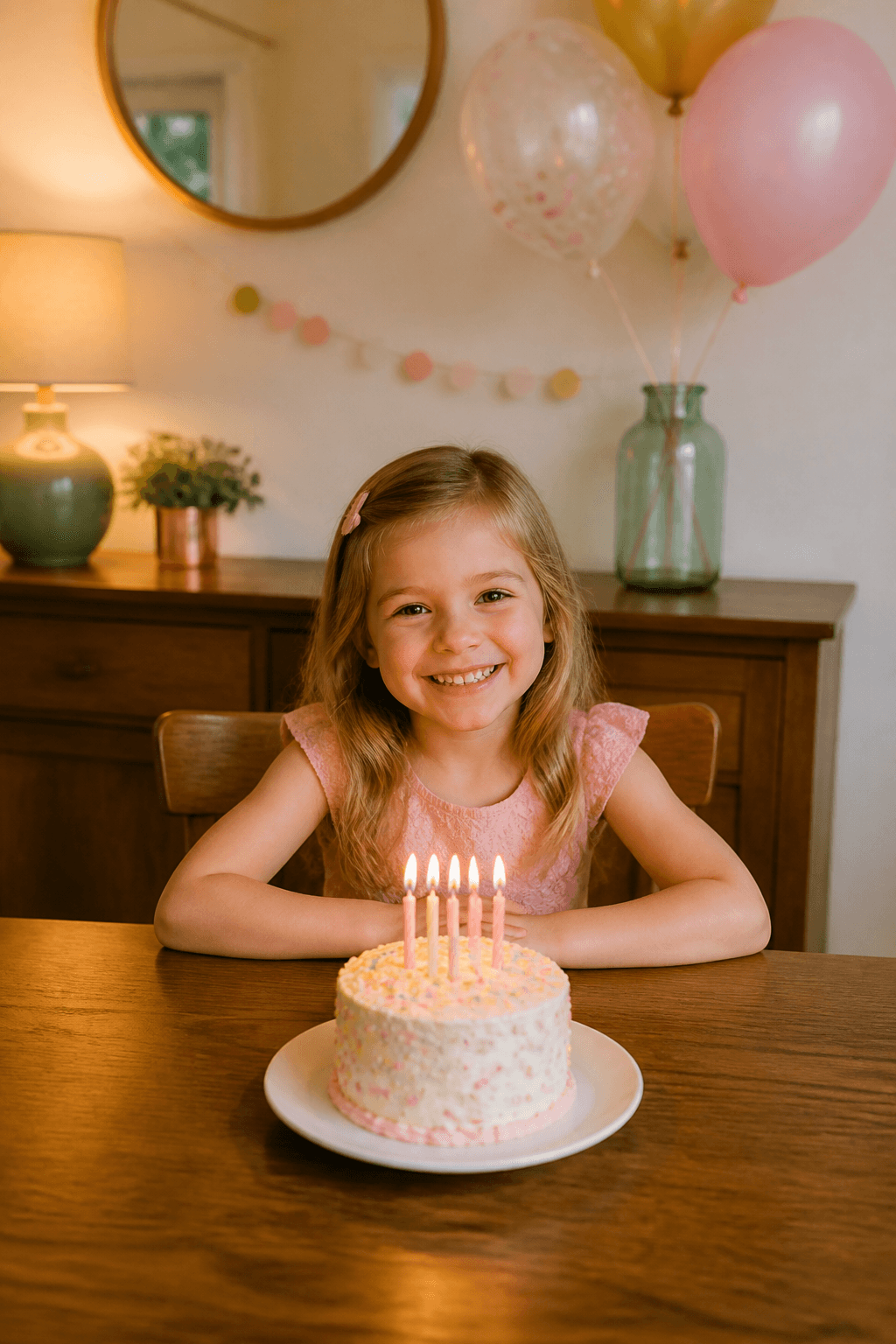 Child with a birthday cake before the family-scene prompt edit