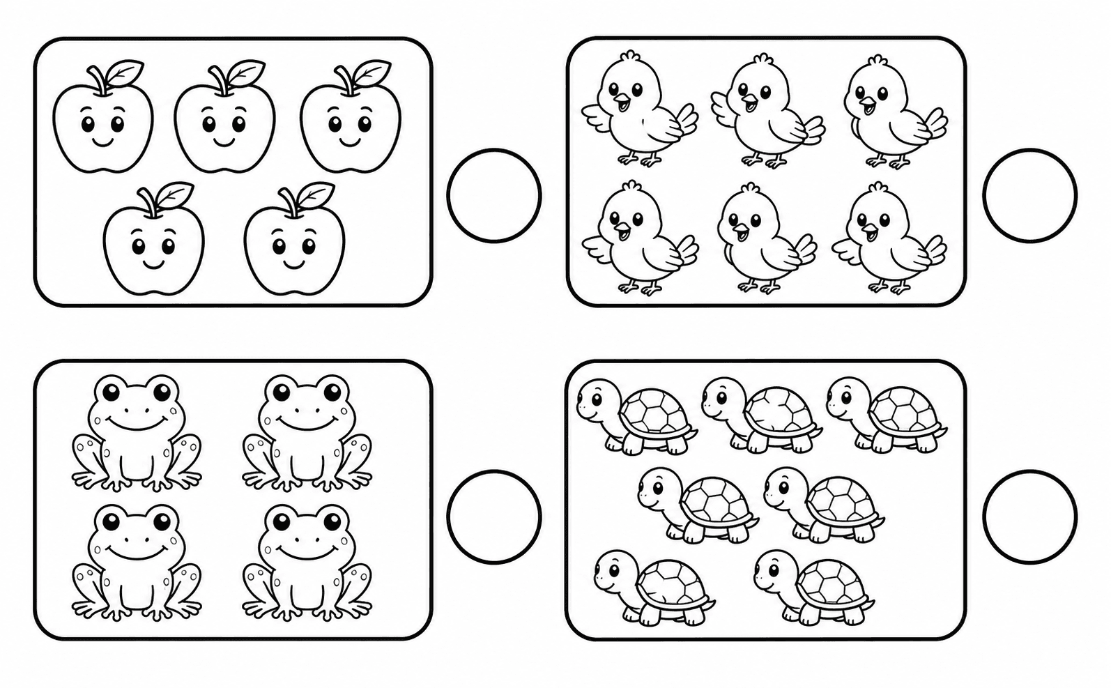 Object groups arranged for a classroom counting coloring activity
