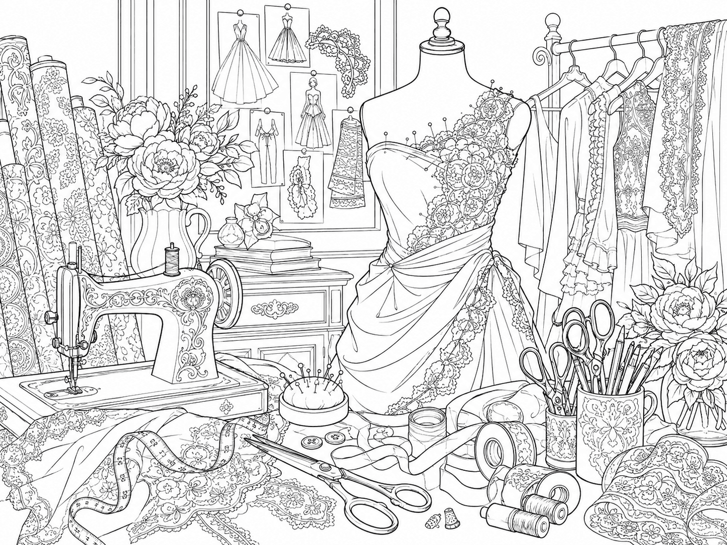 Fashion Design Studio Coloring Page line art example