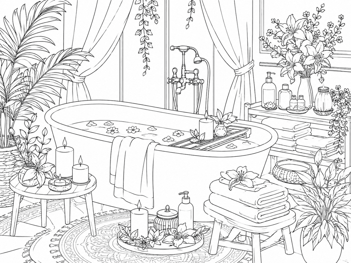 Home Spa Retreat Coloring Page line art example