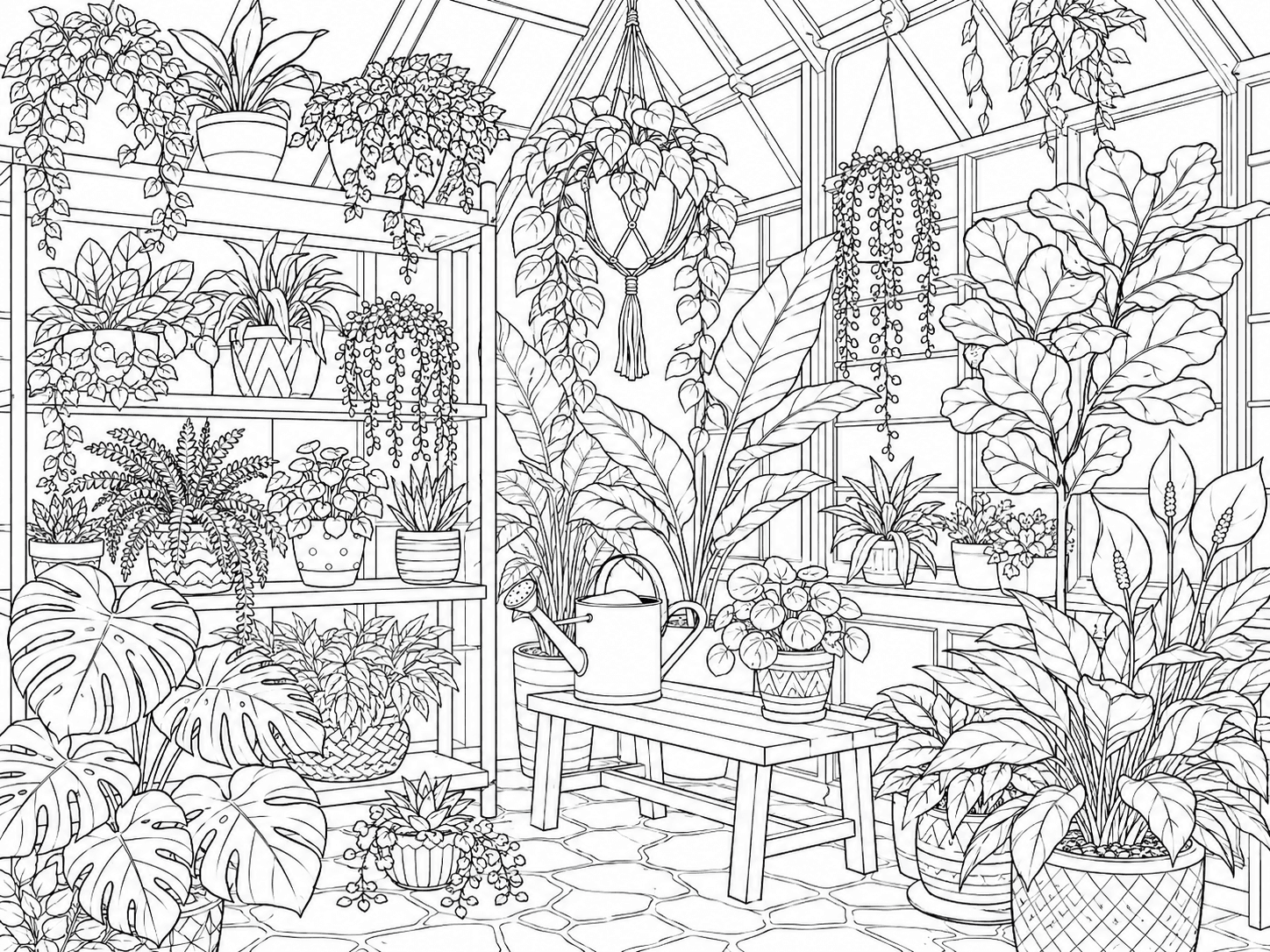 Indoor Greenhouse Coloring Page line art example