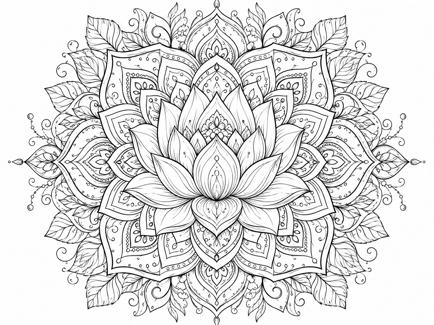 Lotus Mandala Coloring Page line art example