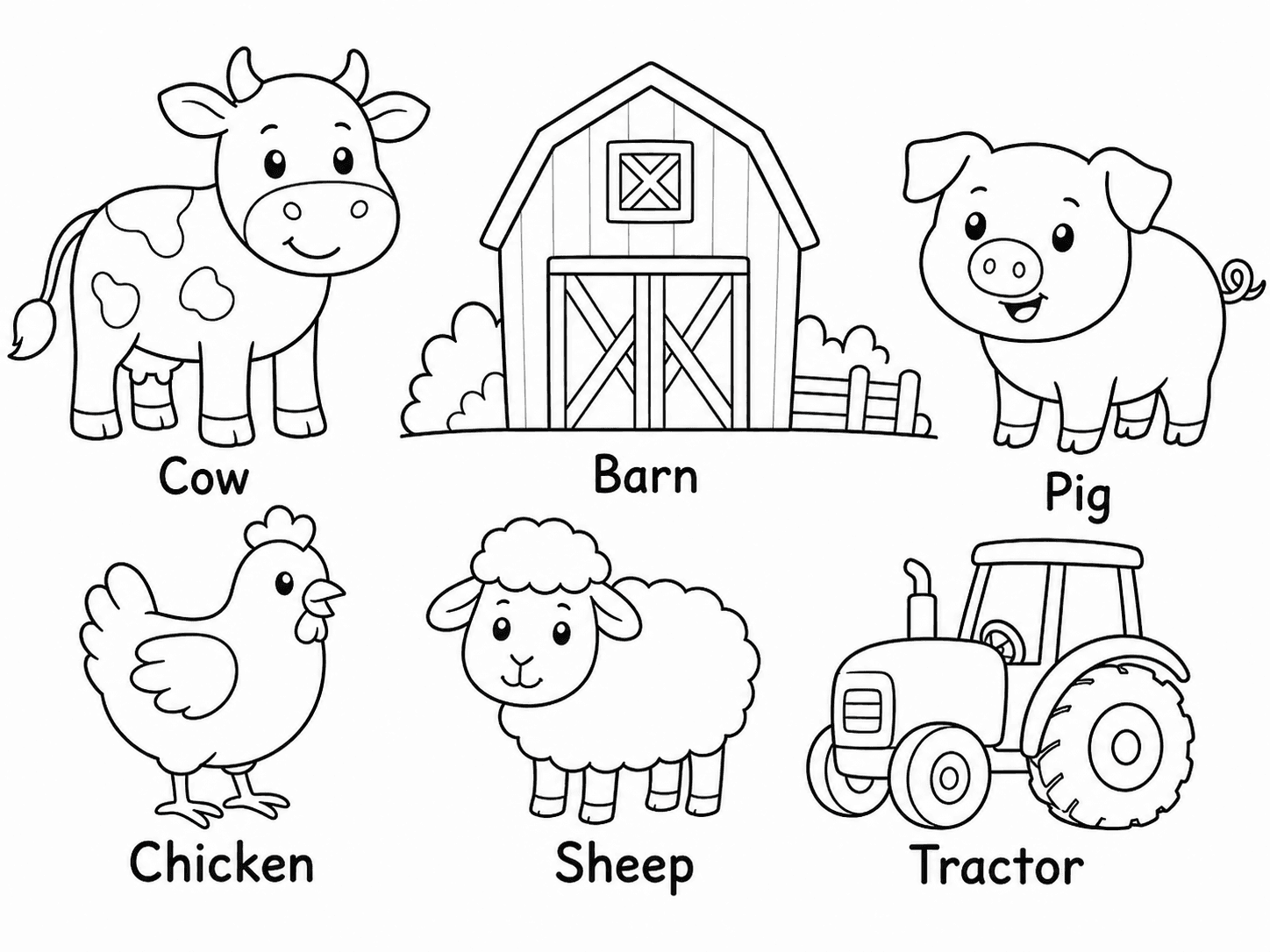 Farm Vocabulary Coloring Page line art example