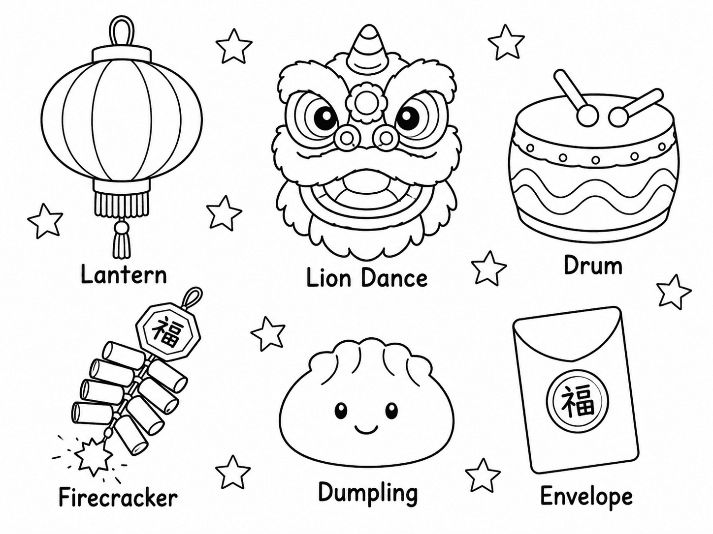Lunar New Year Vocabulary Page line art example