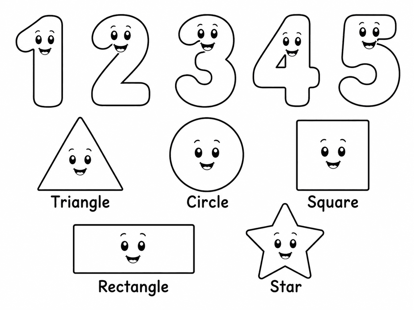 Numbers and Shapes Coloring Page line art example