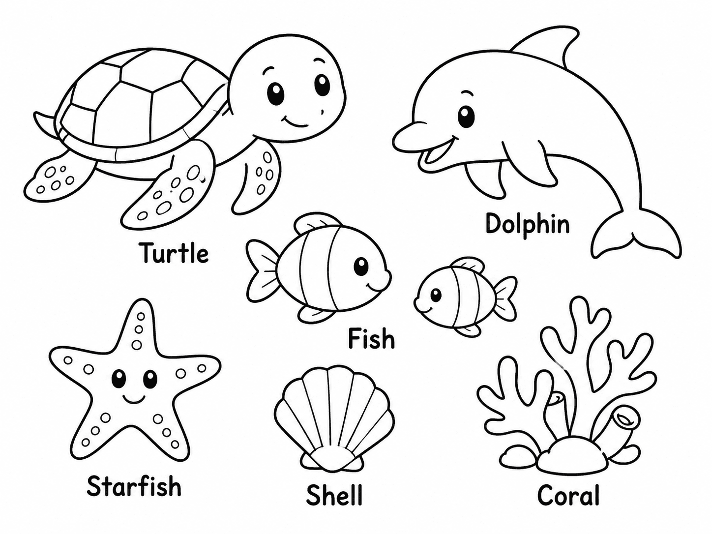Ocean Vocabulary Coloring Page line art example
