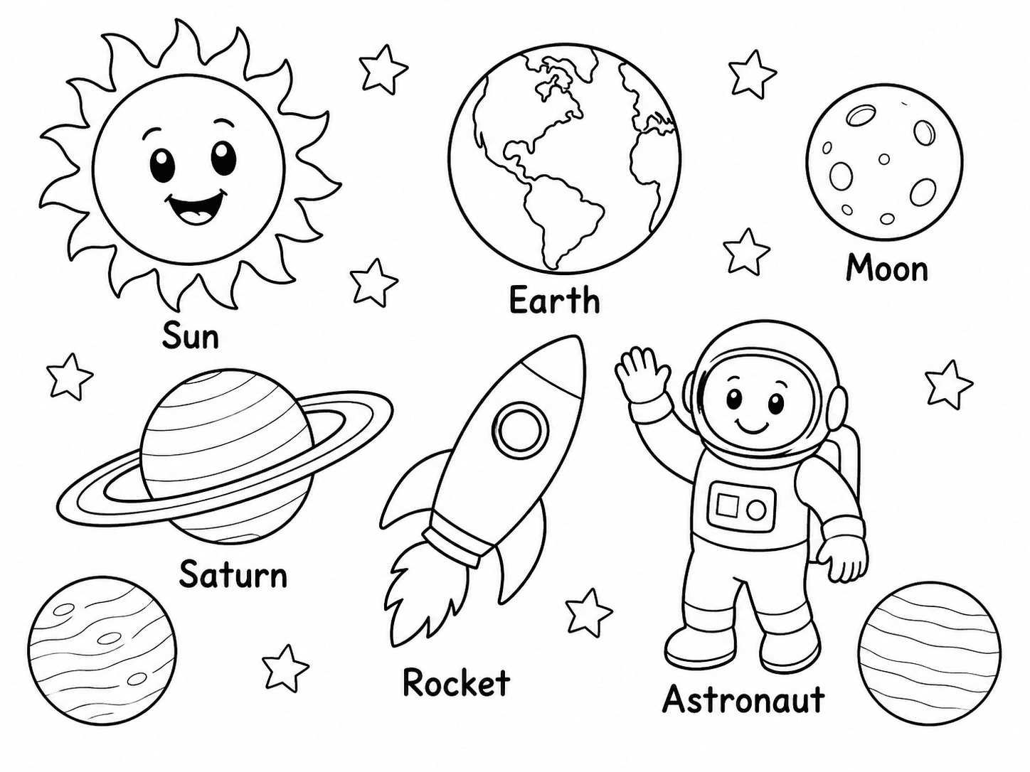 Space Vocabulary Coloring Page line art example