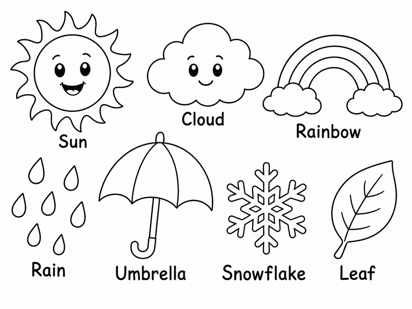 Weather and Seasons Vocabulary Page line art example