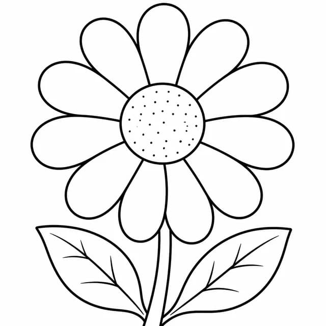 Daisy with balanced petals, center texture and simple leaf veins
