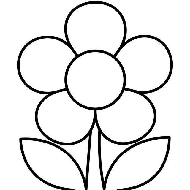 Simple five-petal flower with bold outlines and large coloring spaces