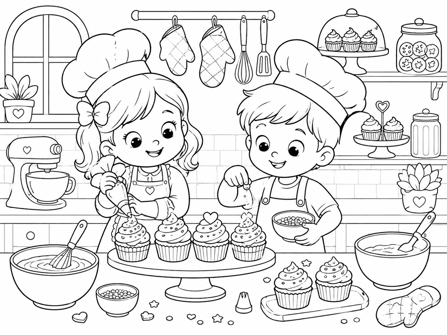 Cupcake Baking Coloring Page line art example