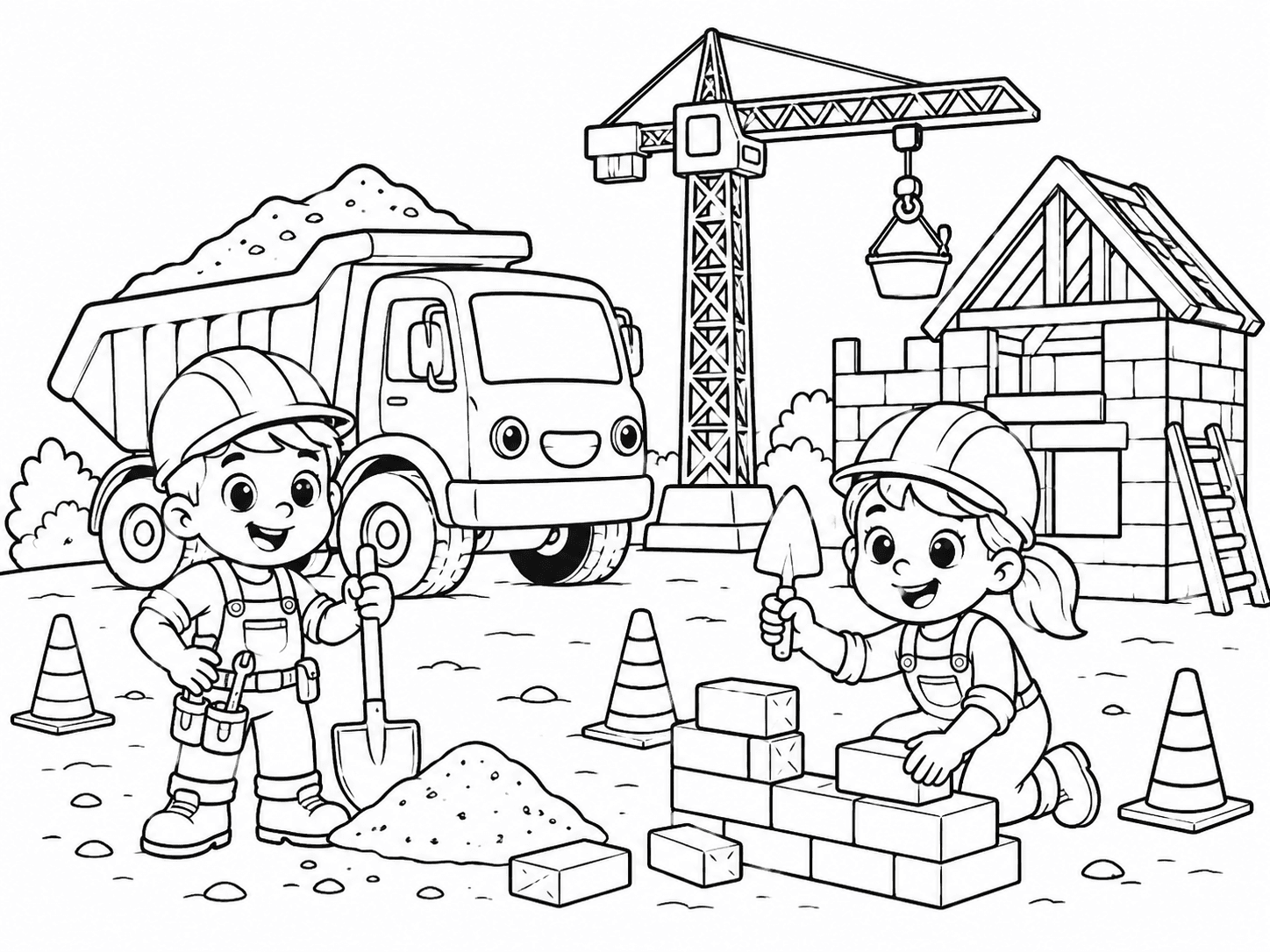 Little Builders Coloring Page line art example