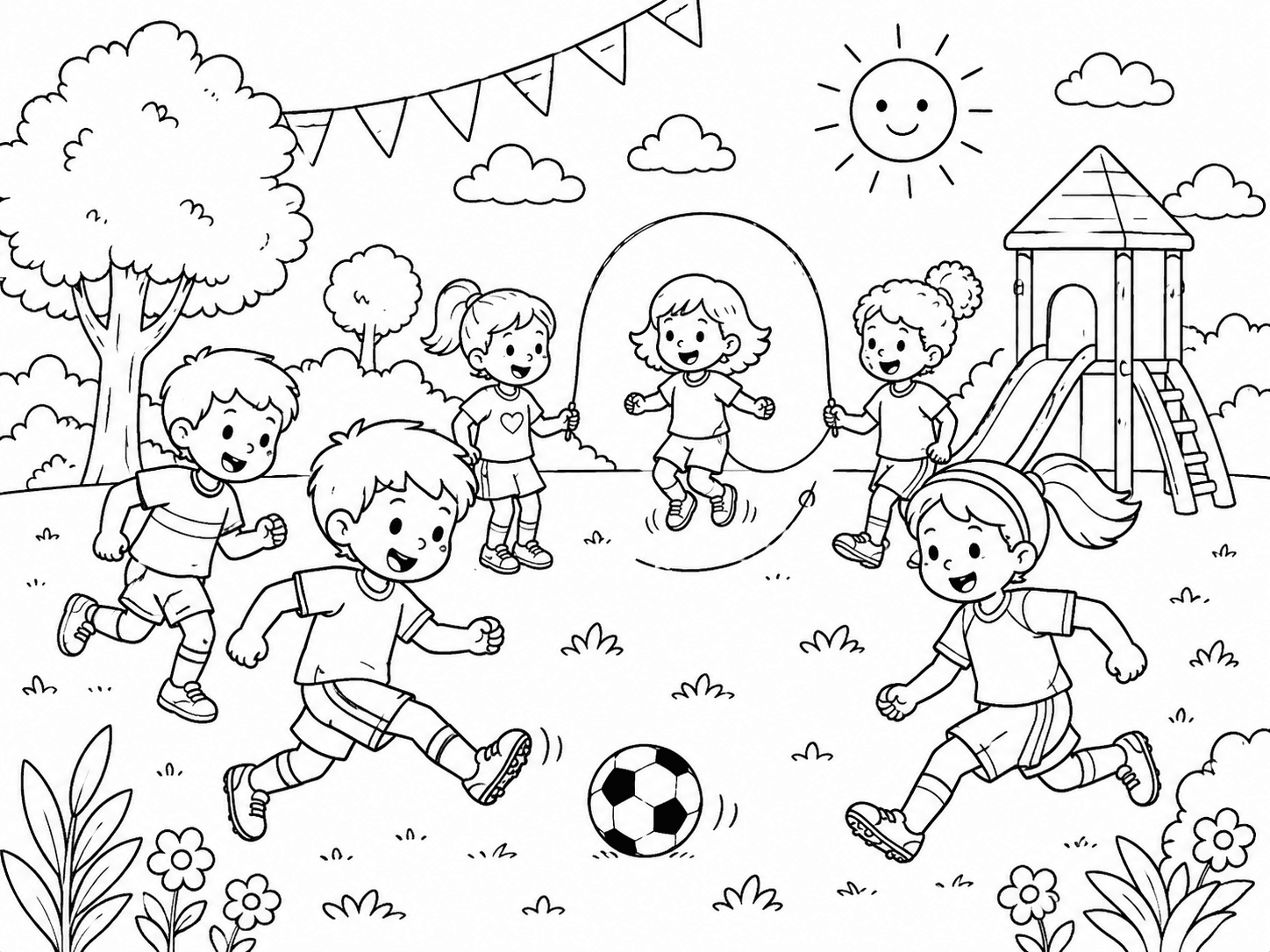Playground Sports Day Coloring Page line art example