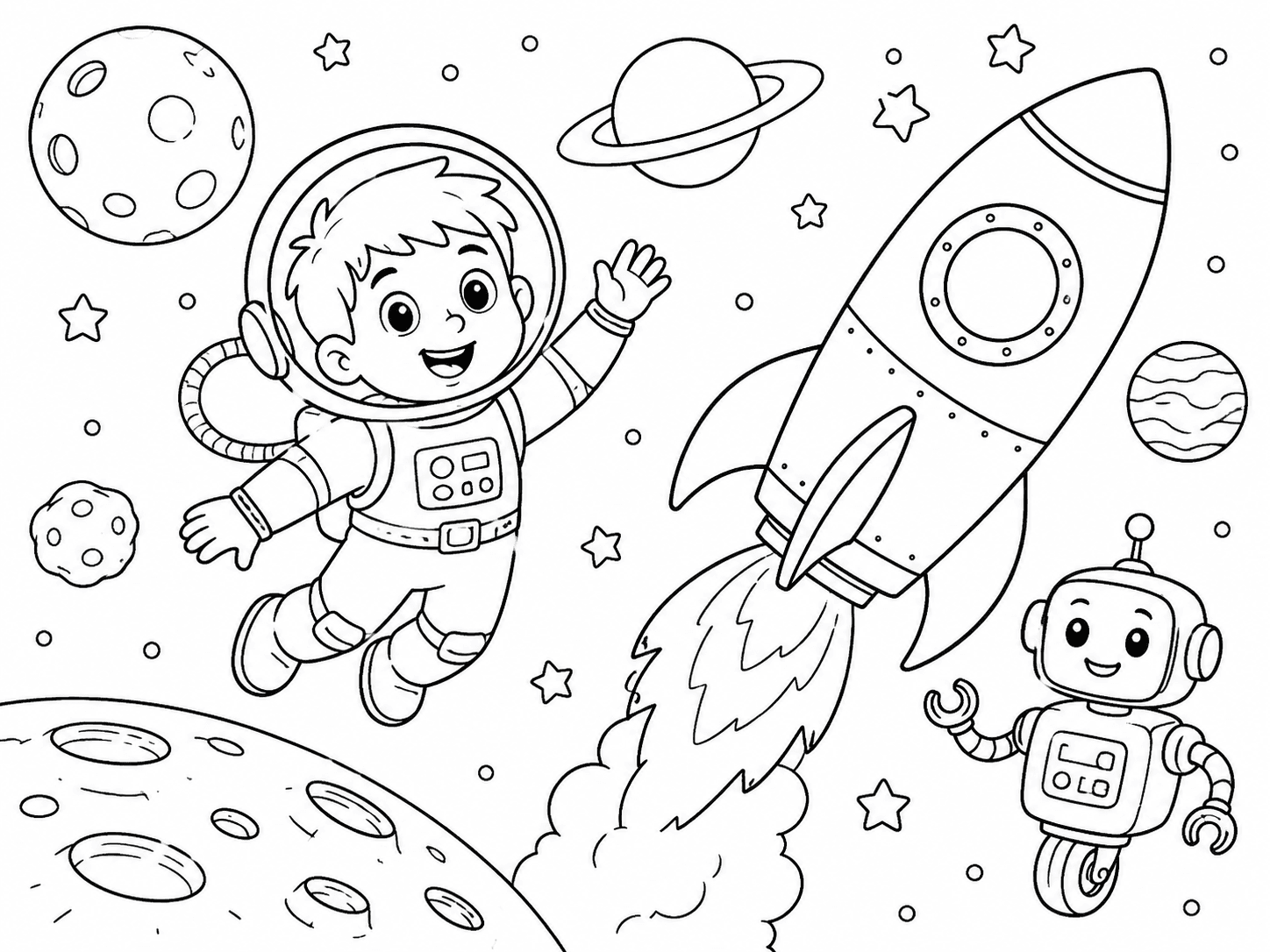 Space Rocket Adventure Coloring Page line art example