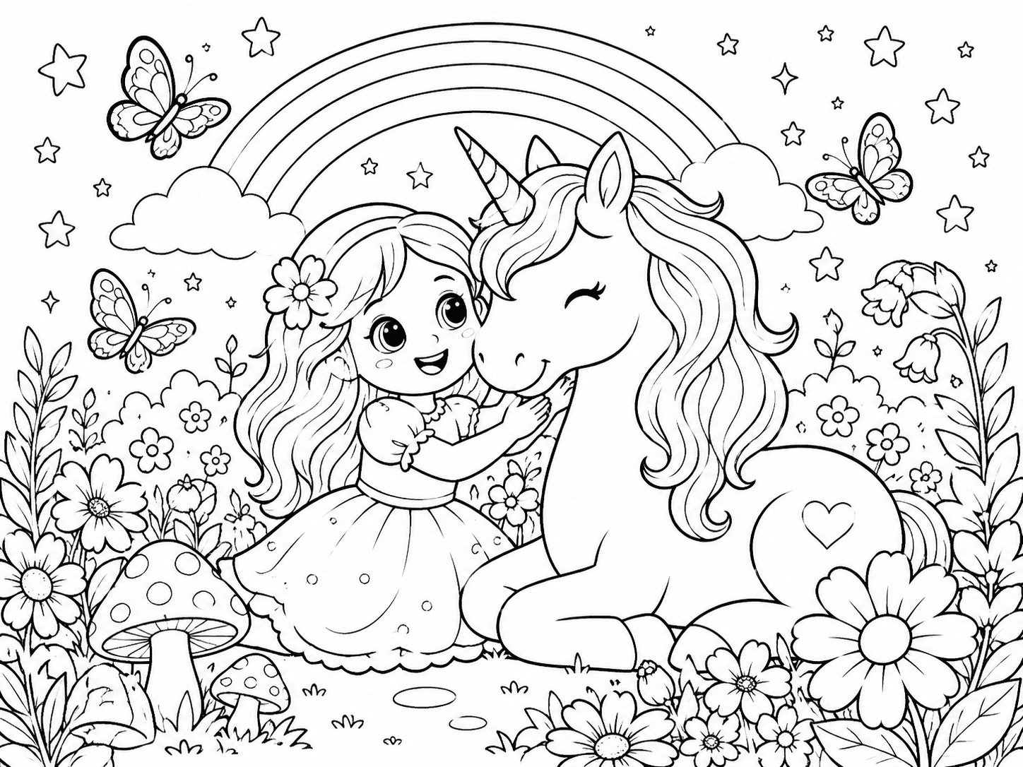 Unicorn Friendship Garden Coloring Page line art example