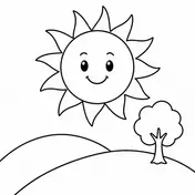 Minimal sunny hills coloring-page style