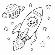 Friendly rocket science-fiction coloring-page style