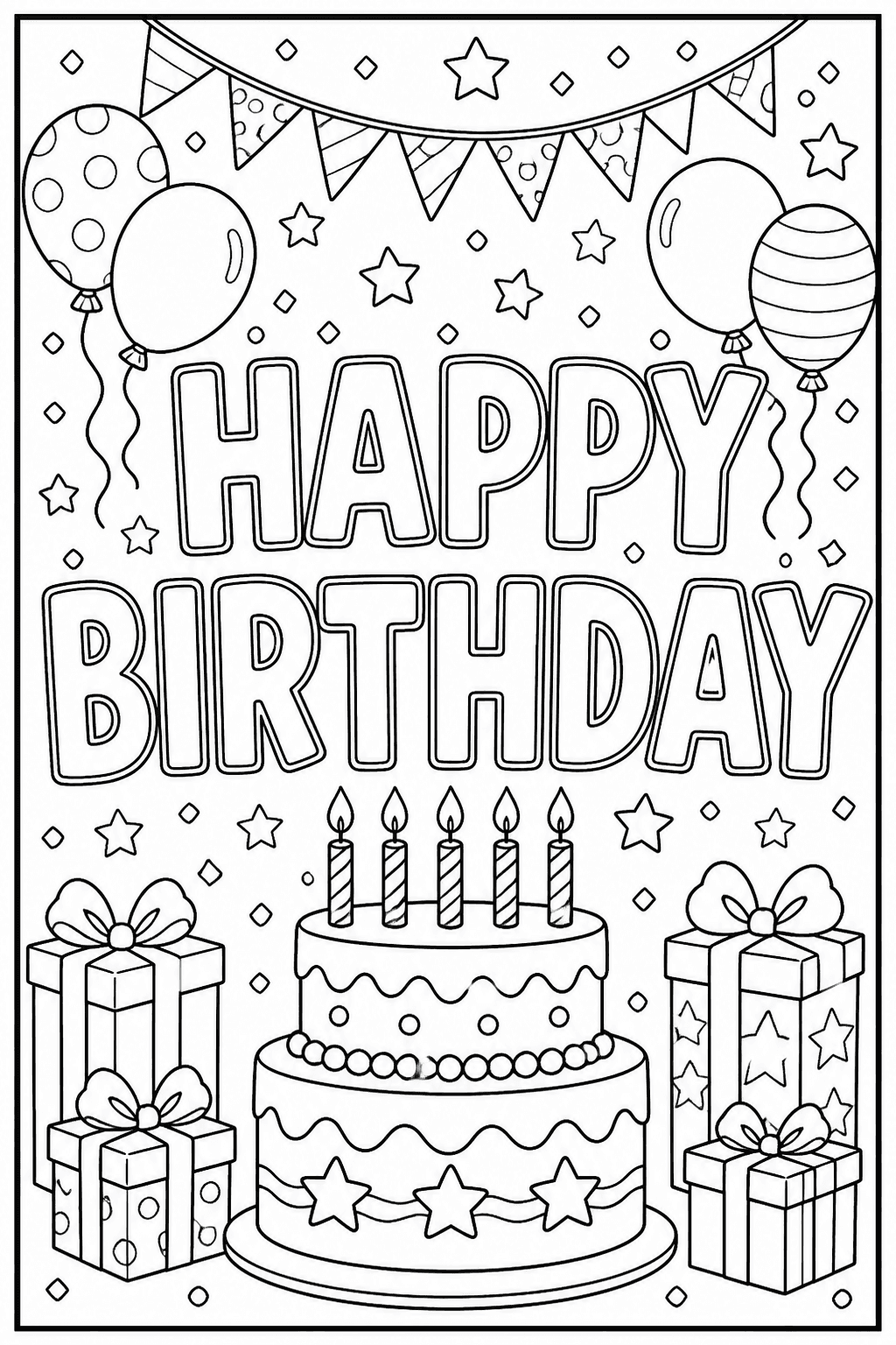 HAPPY BIRTHDAY printable word coloring page