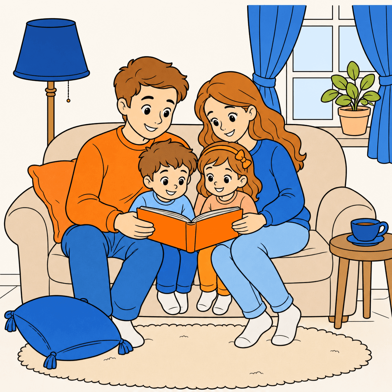 Complementary five-color palette applied to the same example coloring page