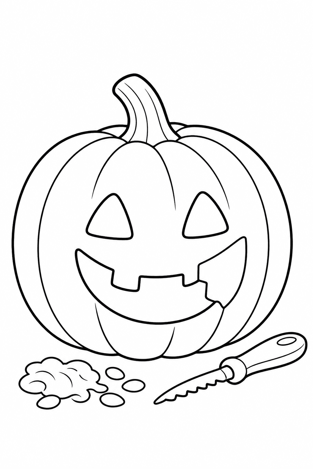 Large friendly jack-o-lantern being carved with a simple face and a carving tool