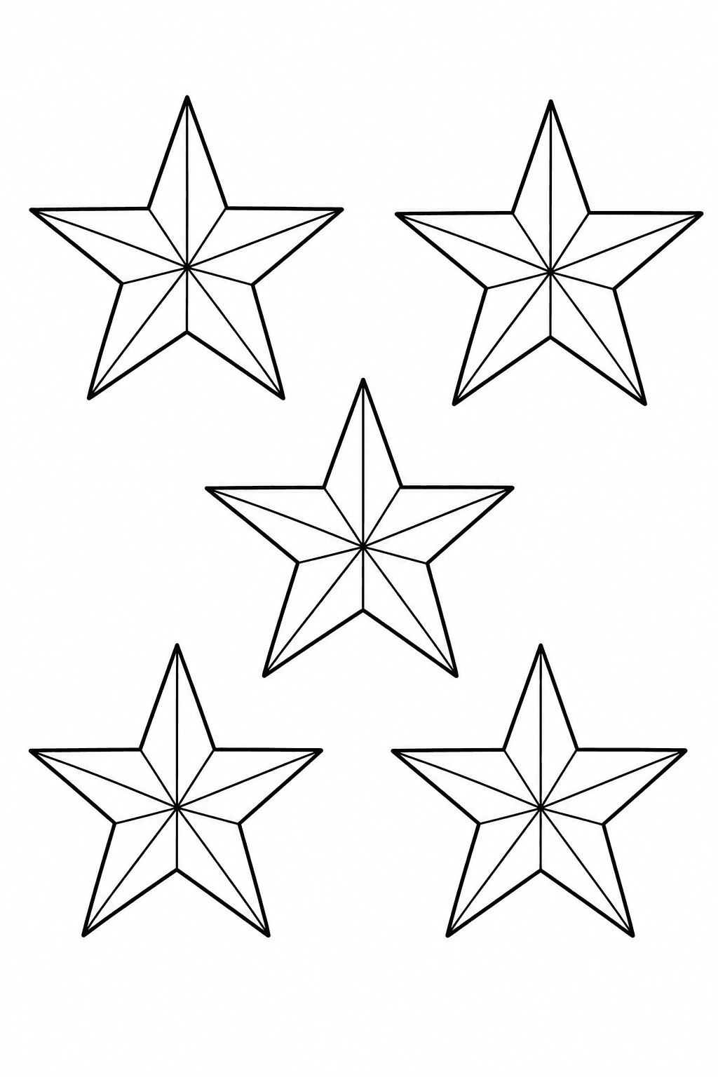 Printable counting coloring page with five separate five-point stars