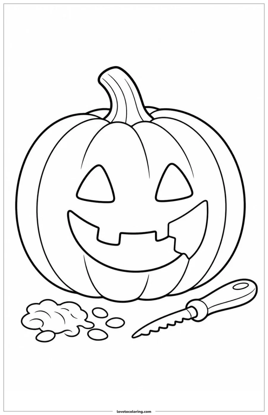 Large friendly jack-o-lantern being carved with a simple face and a carving tool