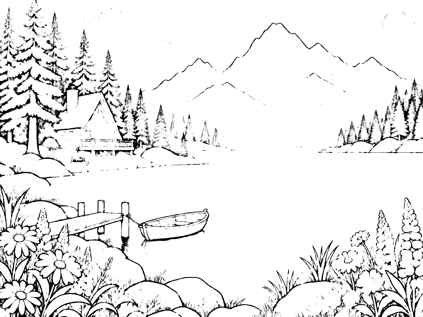 山湖小憩成人著色頁