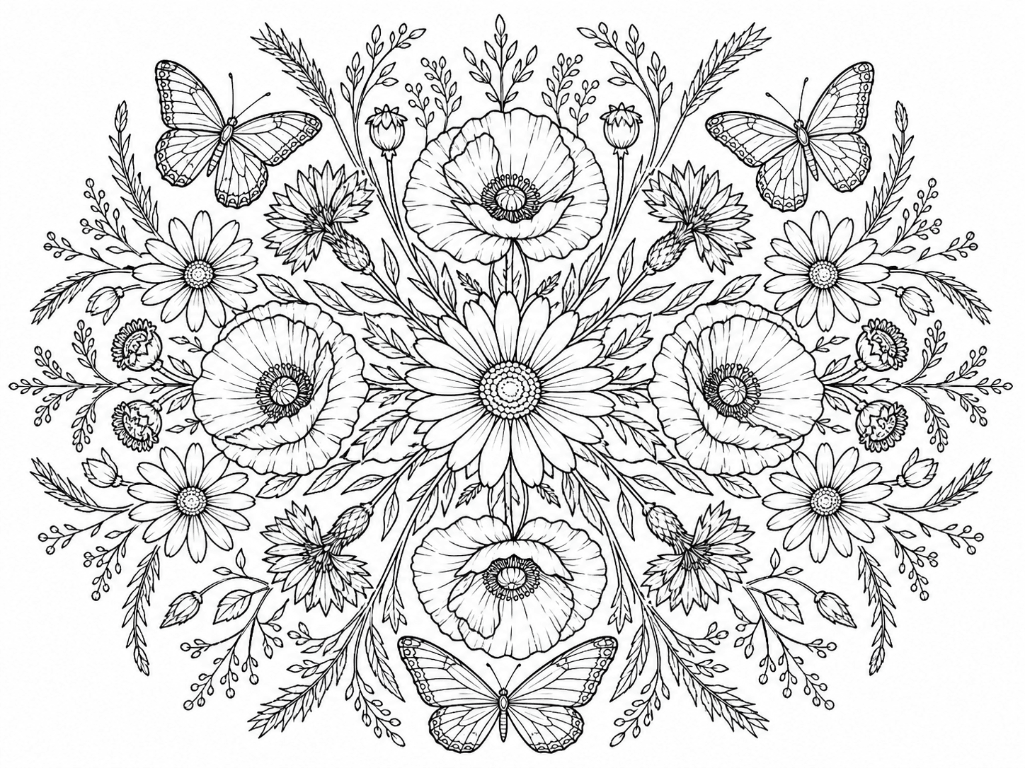 Wildflower mandala adult coloring page