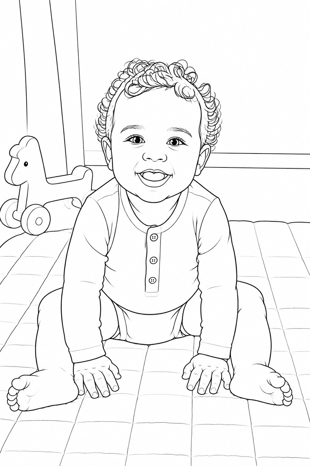 Baby photo converted into a clean printable coloring page