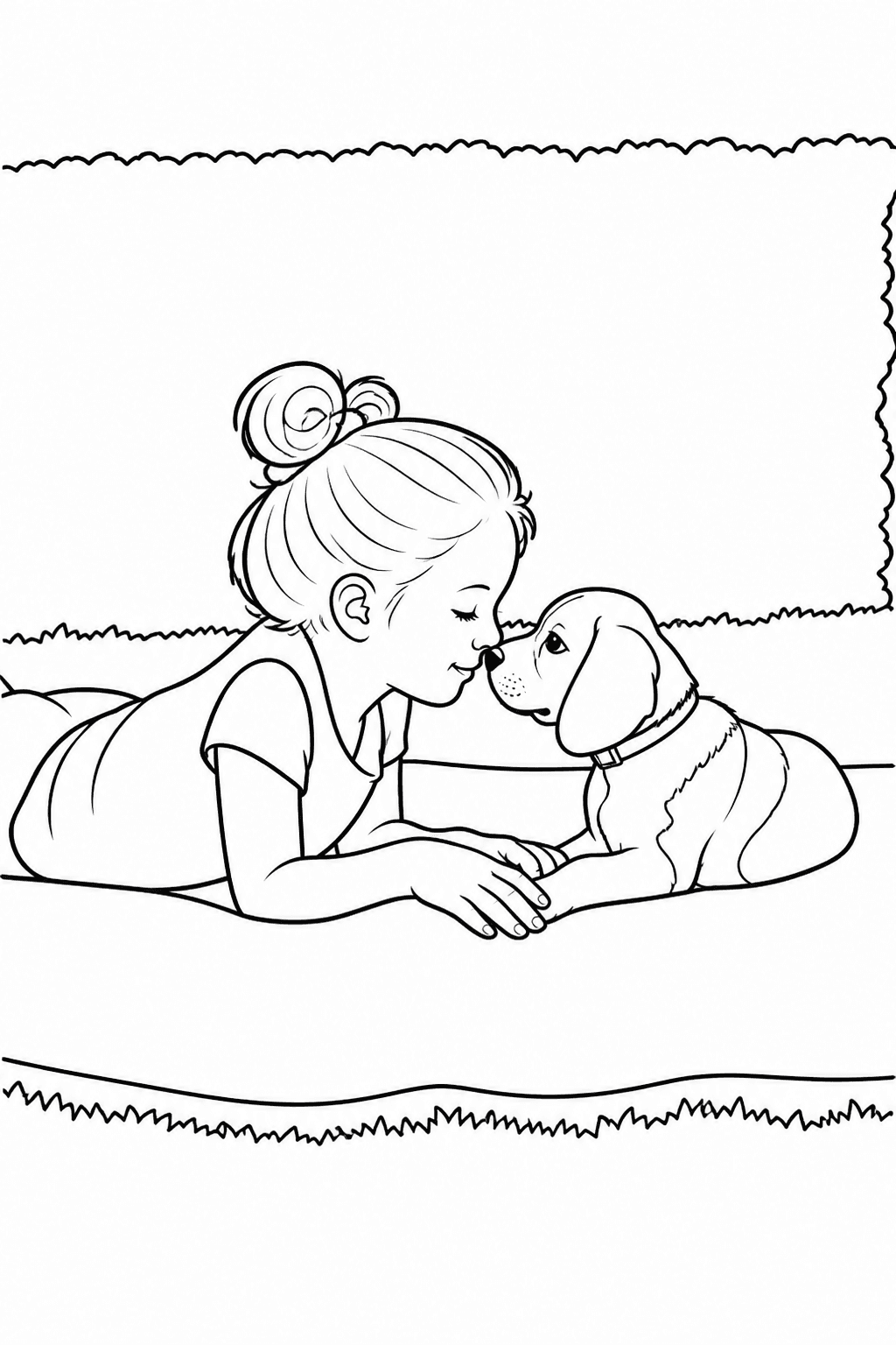 Child and pet photo converted into a printable coloring page