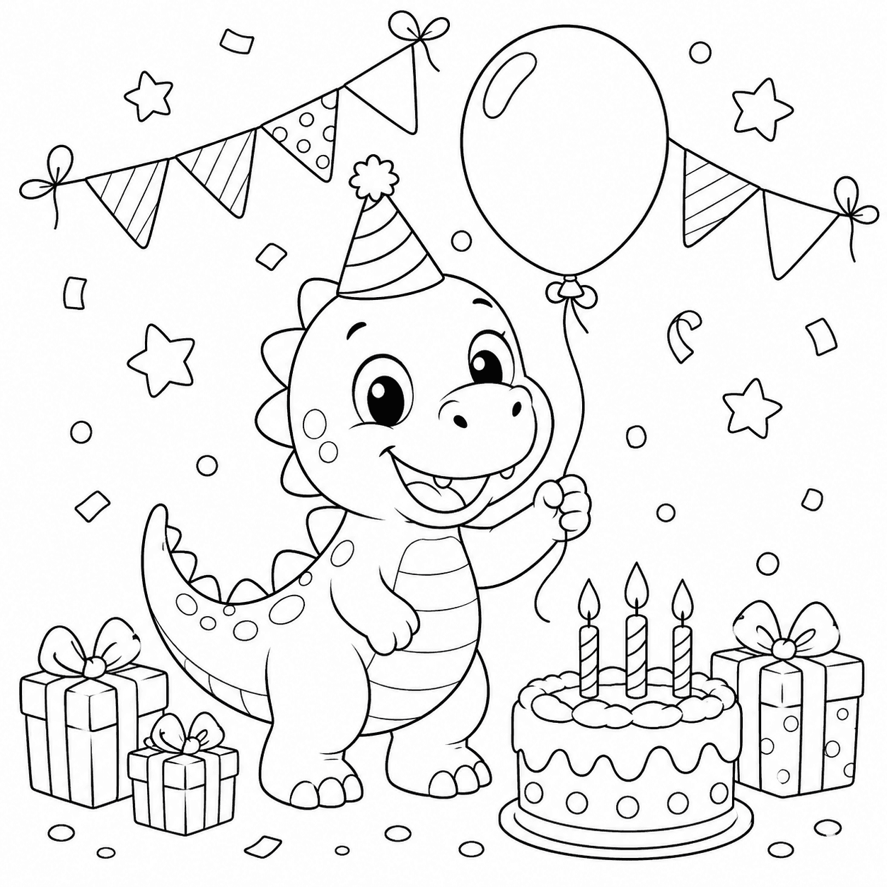 Original A joyful birthday memory coloring-page line art