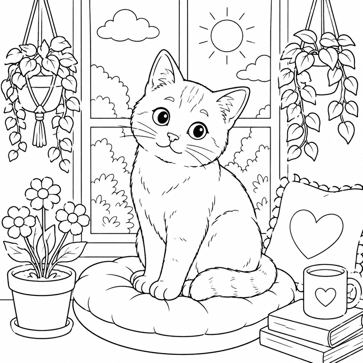 Original A quiet moment by the window coloring-page line art