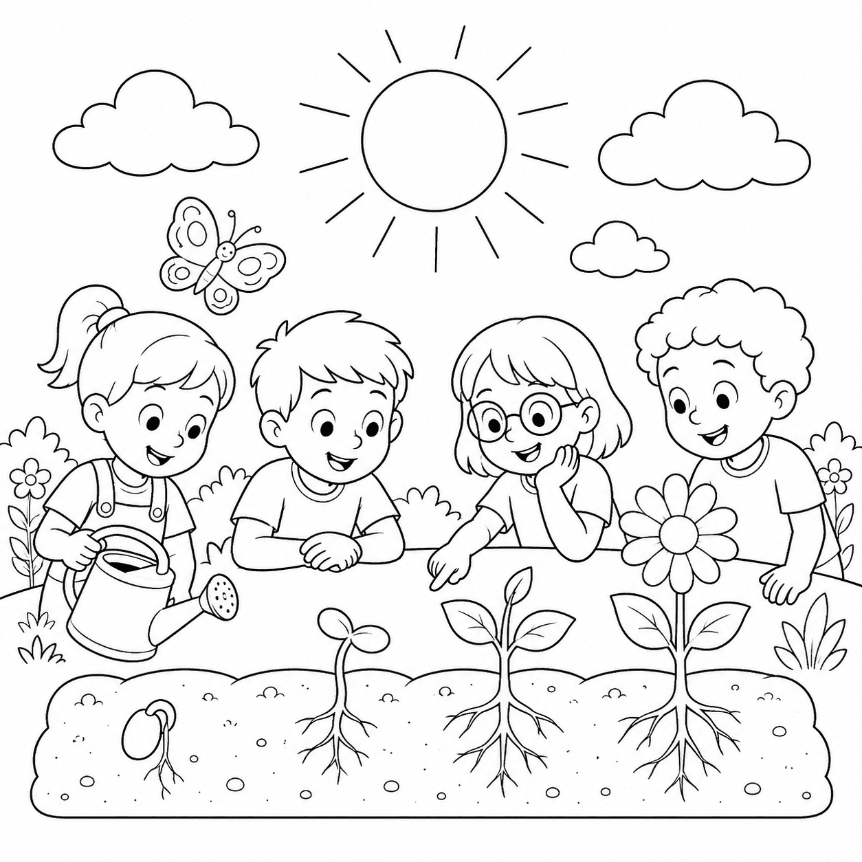 Original Discover how plants grow coloring-page line art
