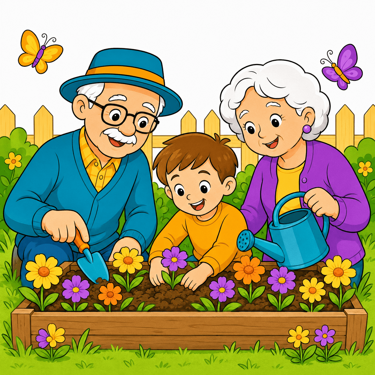 A garden memory across generations finished color reference using the Tetradic palette