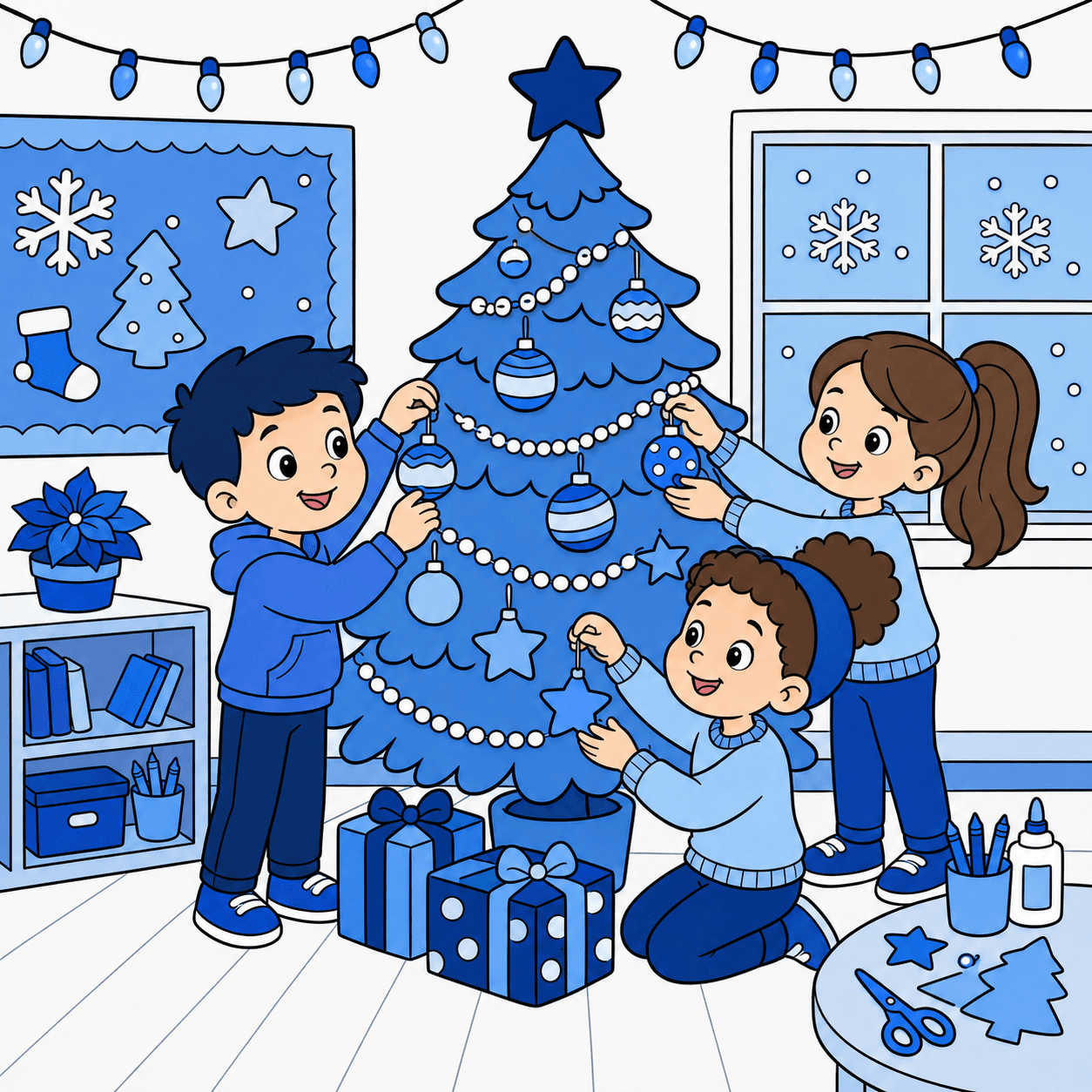 A joyful holiday celebration finished color reference using the Monochrome palette