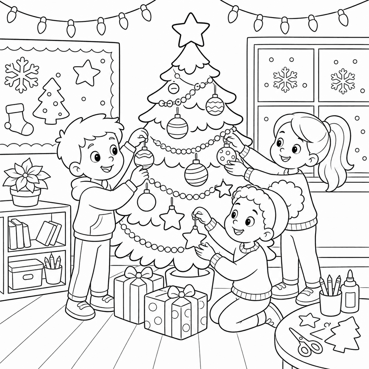 Original A joyful holiday celebration coloring-page line art