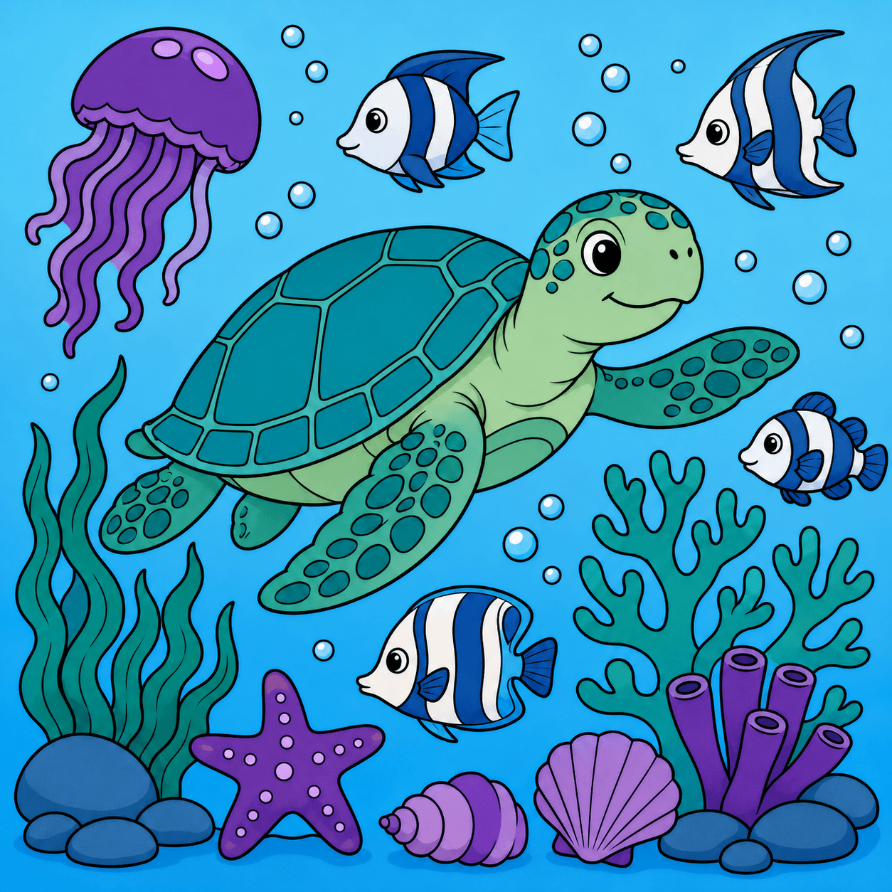 Life under the sea finished color reference using the Cool Ocean palette