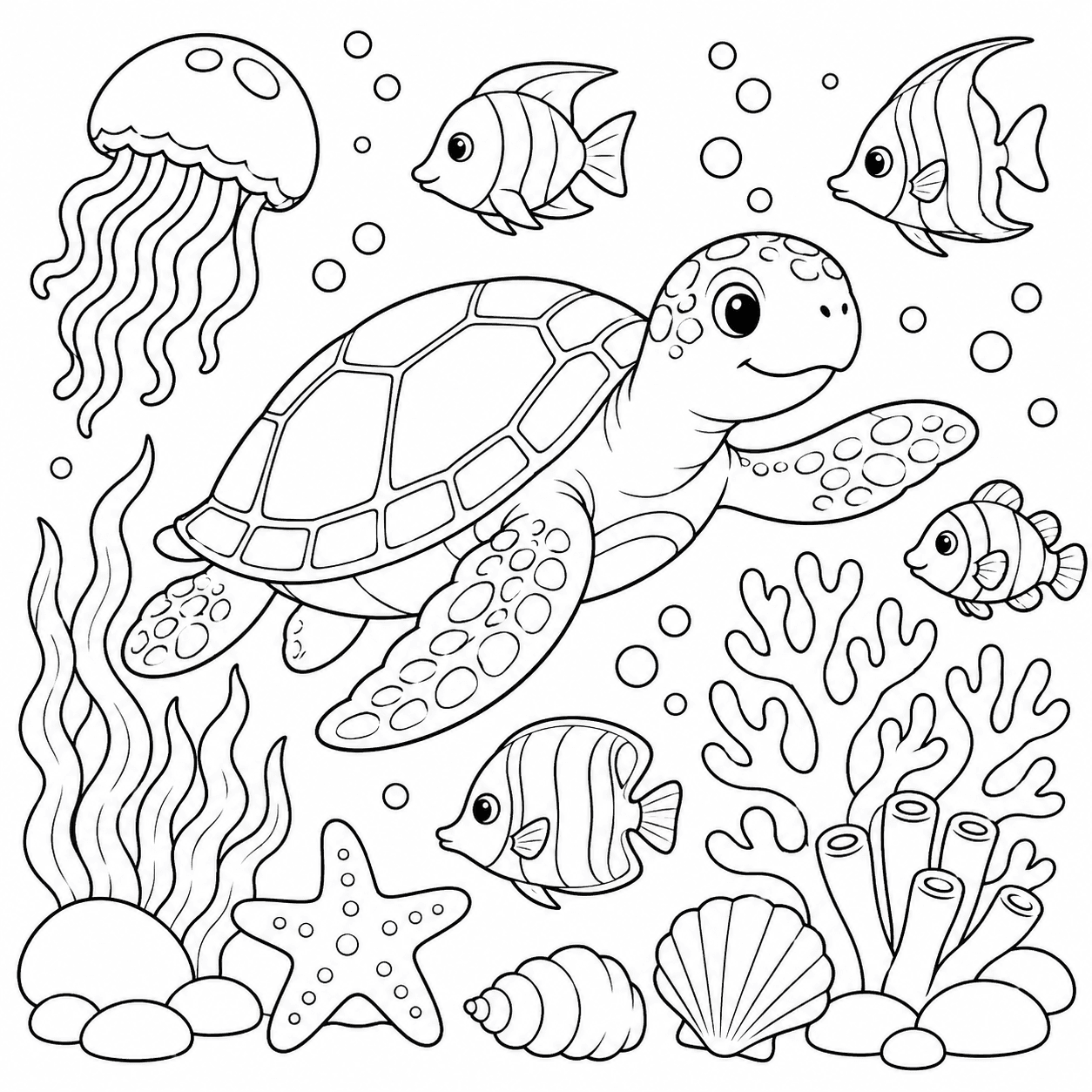 Original Life under the sea coloring-page line art